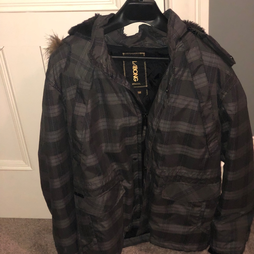 MENS INSULATED SNOW COAT WITH FAUX FUR HOOD